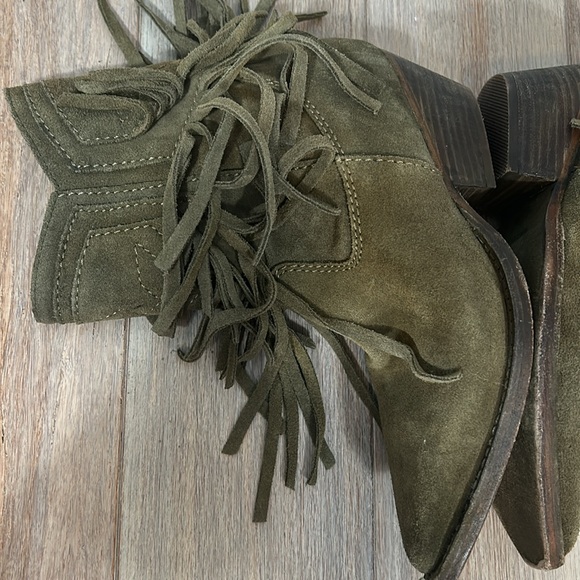 Free People Lawless Fringe Taupe Block Heel Western Ankle Boots Size 36 / 6 - Picture 10 of 16